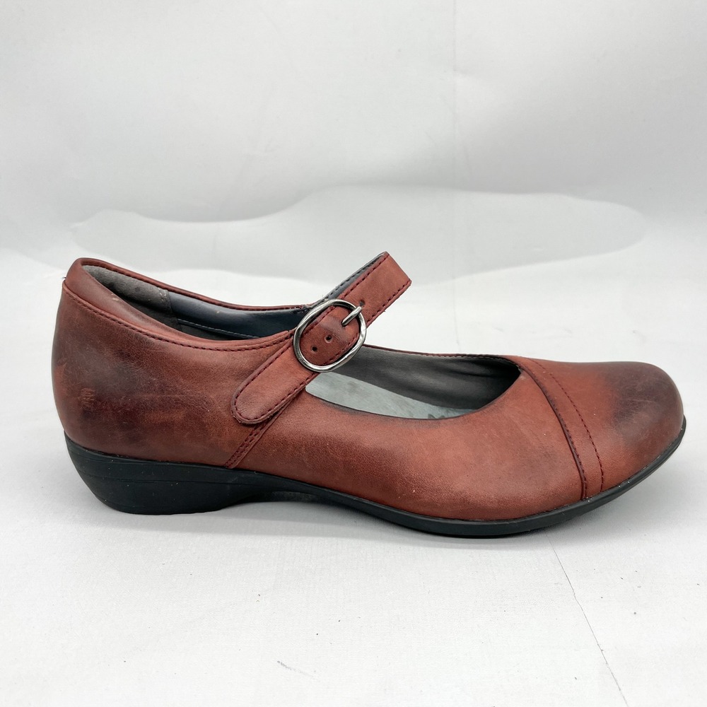Dansko Womens 39 8.5 Fawna Mary Jane Leather Shoes Brown Burnished Comfort Boho